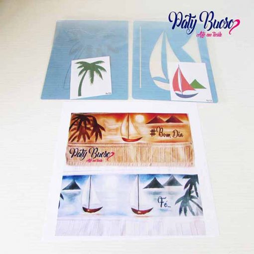 Kit 05-19 Barco e  Paisagem em Barrados-Projeto e Stencil