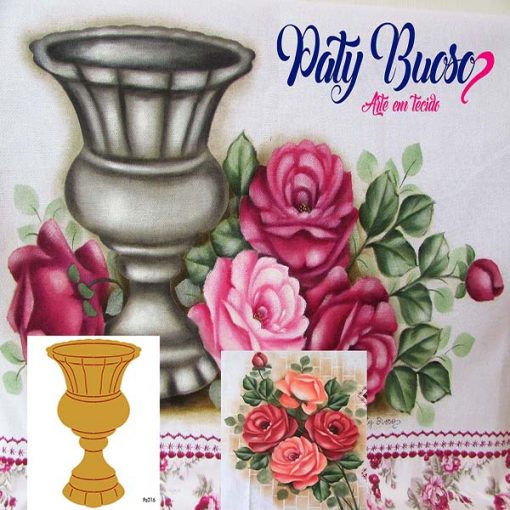 Kit 15-21 Vaso Fonte Com Rosas-Projeto e Stenils