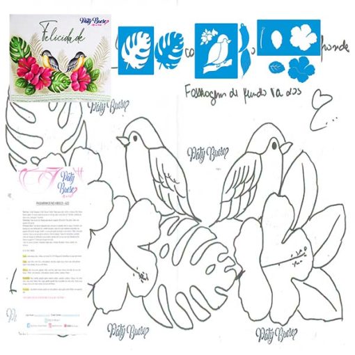 Kit 19-A22 Passarinhos no Hibisco com Stencil