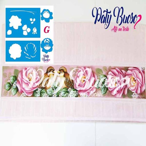 Kit 1523-Rosas com passarinhos em barrado